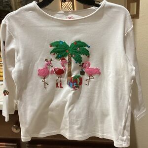 Allyson Whitmore White Shirt with Pink Flamingos